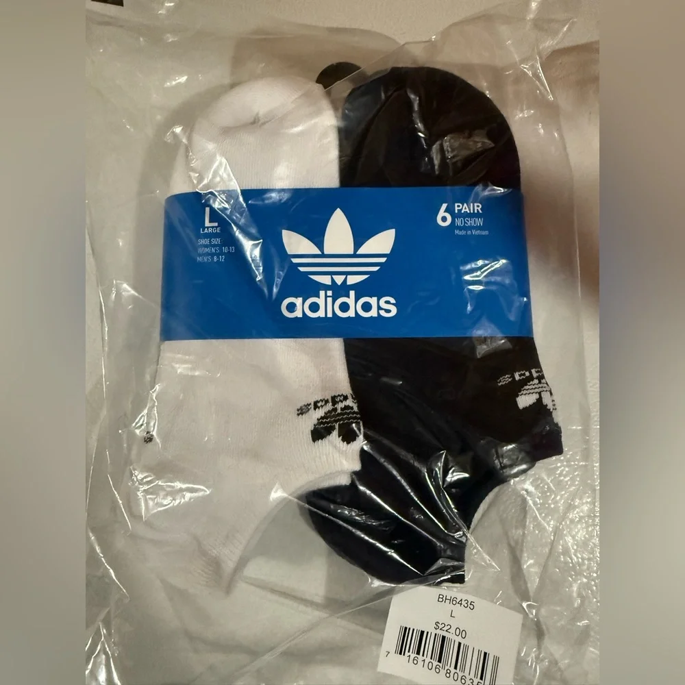 adidas Men's Black and White Athletic No-Show Socks
